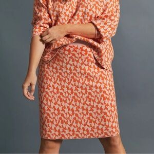 Maeve by Anthropologie Anja Pink Orange Geometric‎ Print Knit Sweater Skirt M